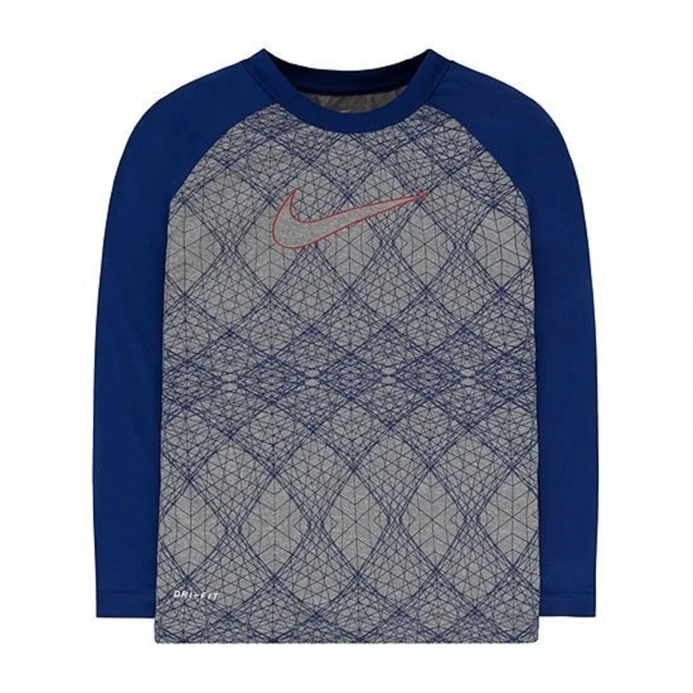 Nike Boys Size 4 Long Sleeve T-Shirt Crew Neck‎ Dry-Fit  Olympic SWOOSH Gray NWT